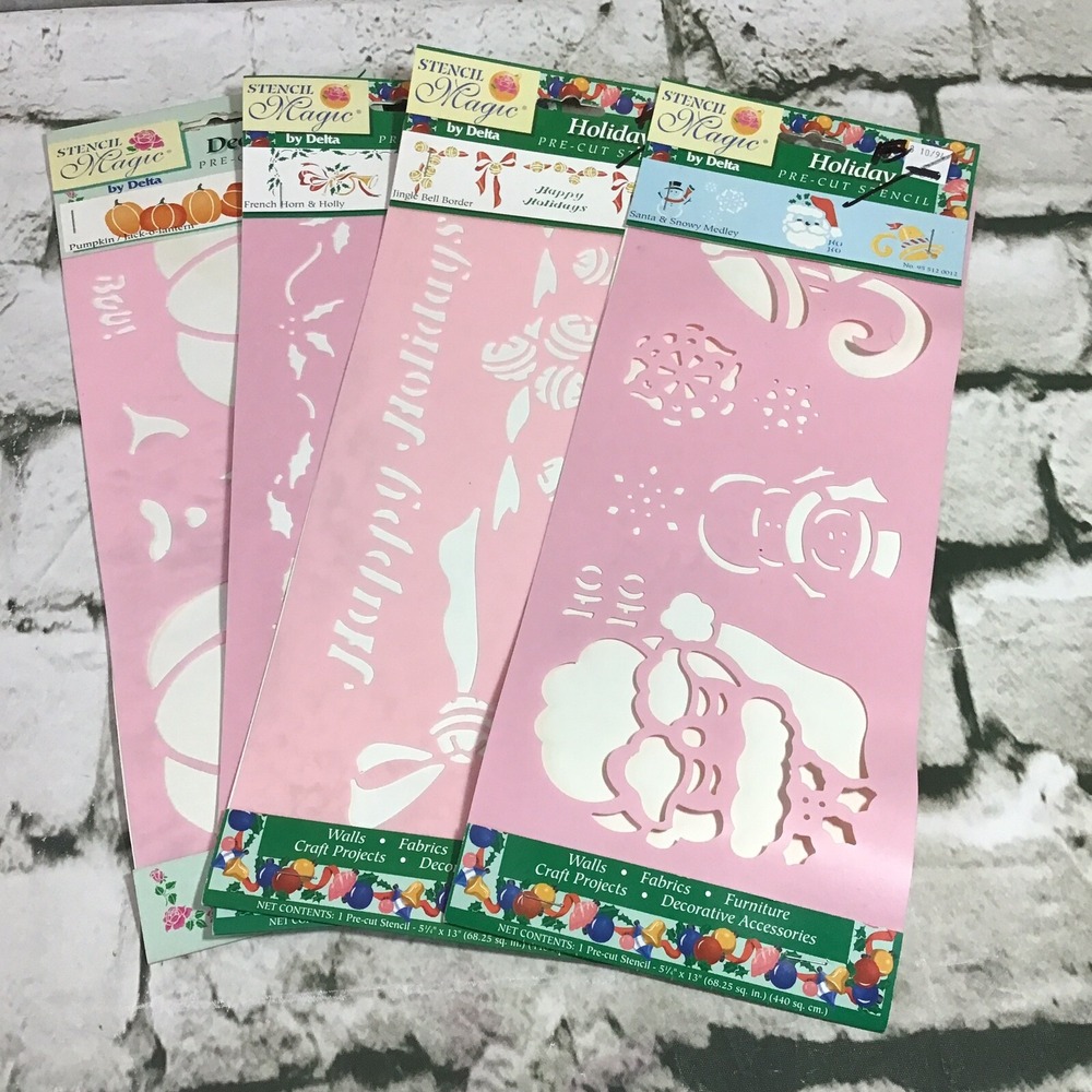 Holiday Pre-Cut Stencils Lot Of 4 Christmas Halloween Stencil Magic By Delta VTG